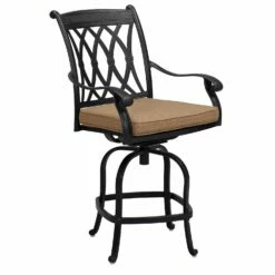 Darlee Capri 7 Piece Cast Aluminum Round Patio Fire Pit Bar Set -outdoor kitchen shop Capri Counter Height Swivel Bar Chair