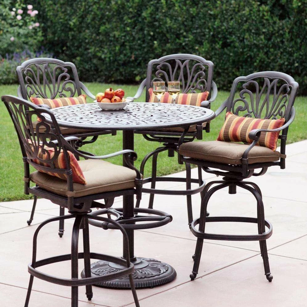 Darlee Elisabeth 5 Piece Cast Aluminum Patio Bar Set With Swivel Bar Stools 3 Darlee Elisabeth 5 Piece Cast Aluminum Patio Bar Set With Swivel Bar Stools