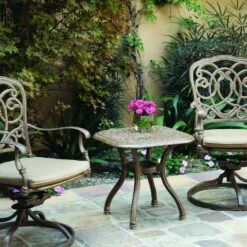 Darlee Florence 3 Piece Cast Aluminum Patio Bistro Set With Swivel Rockers – Antique Bronze