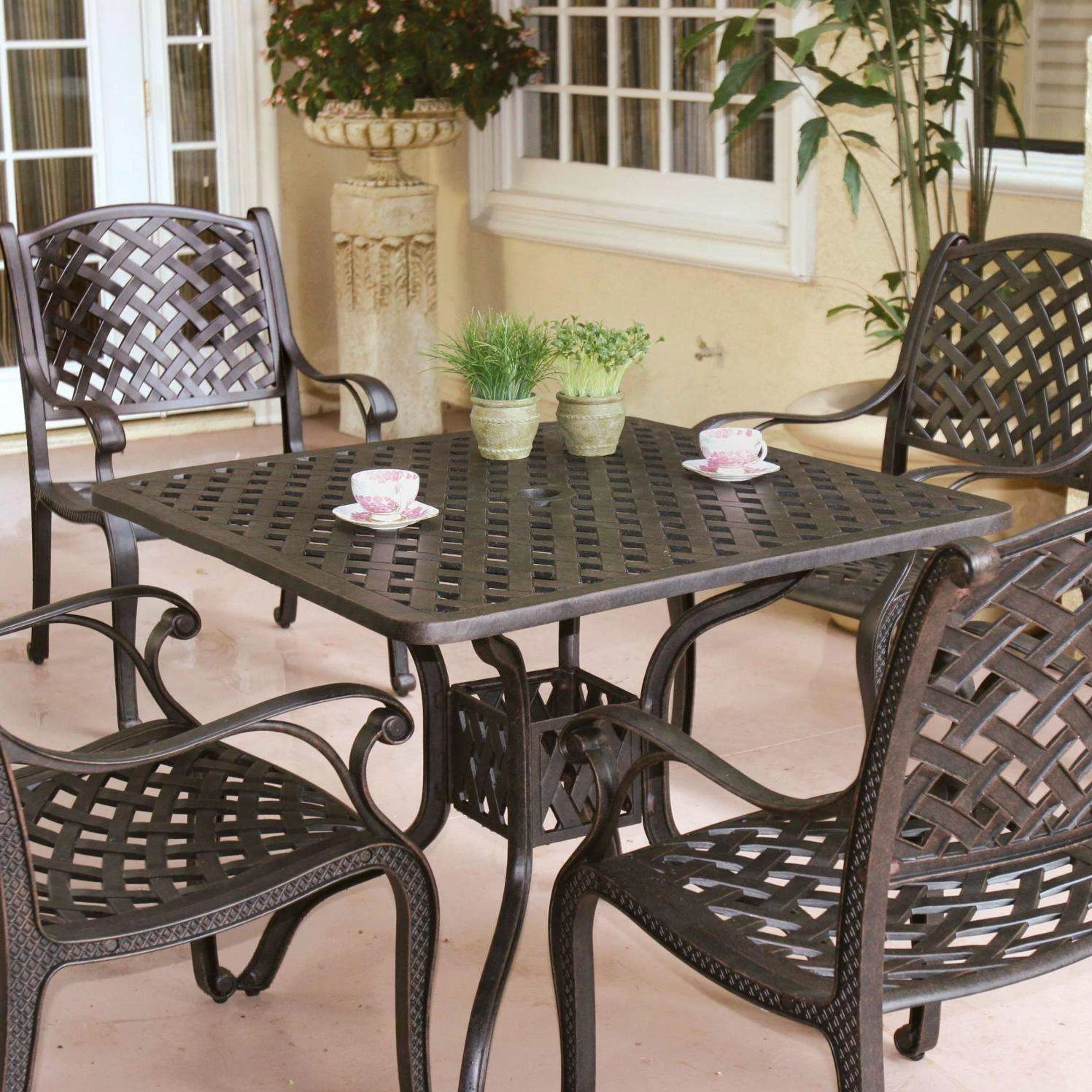 Darlee Nassau 5 Piece Cast Aluminum Patio Dining Set With Square Table 3 Darlee Nassau 5 Piece Cast Aluminum Patio Dining Set With Square Table