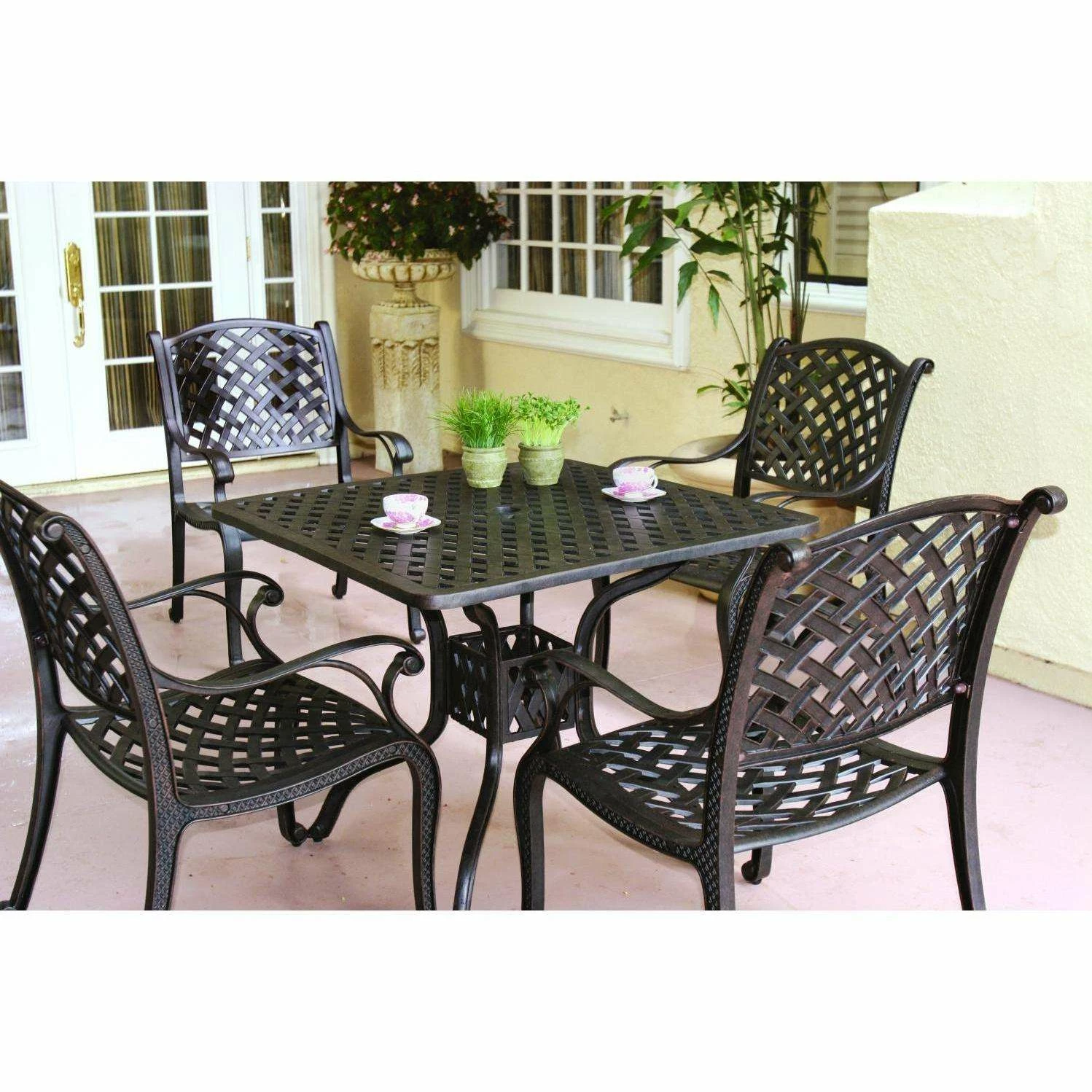 Darlee Nassau 5 Piece Cast Aluminum Patio Dining Set With Square Table 4 Darlee Nassau 5 Piece Cast Aluminum Patio Dining Set With Square Table - Image 2