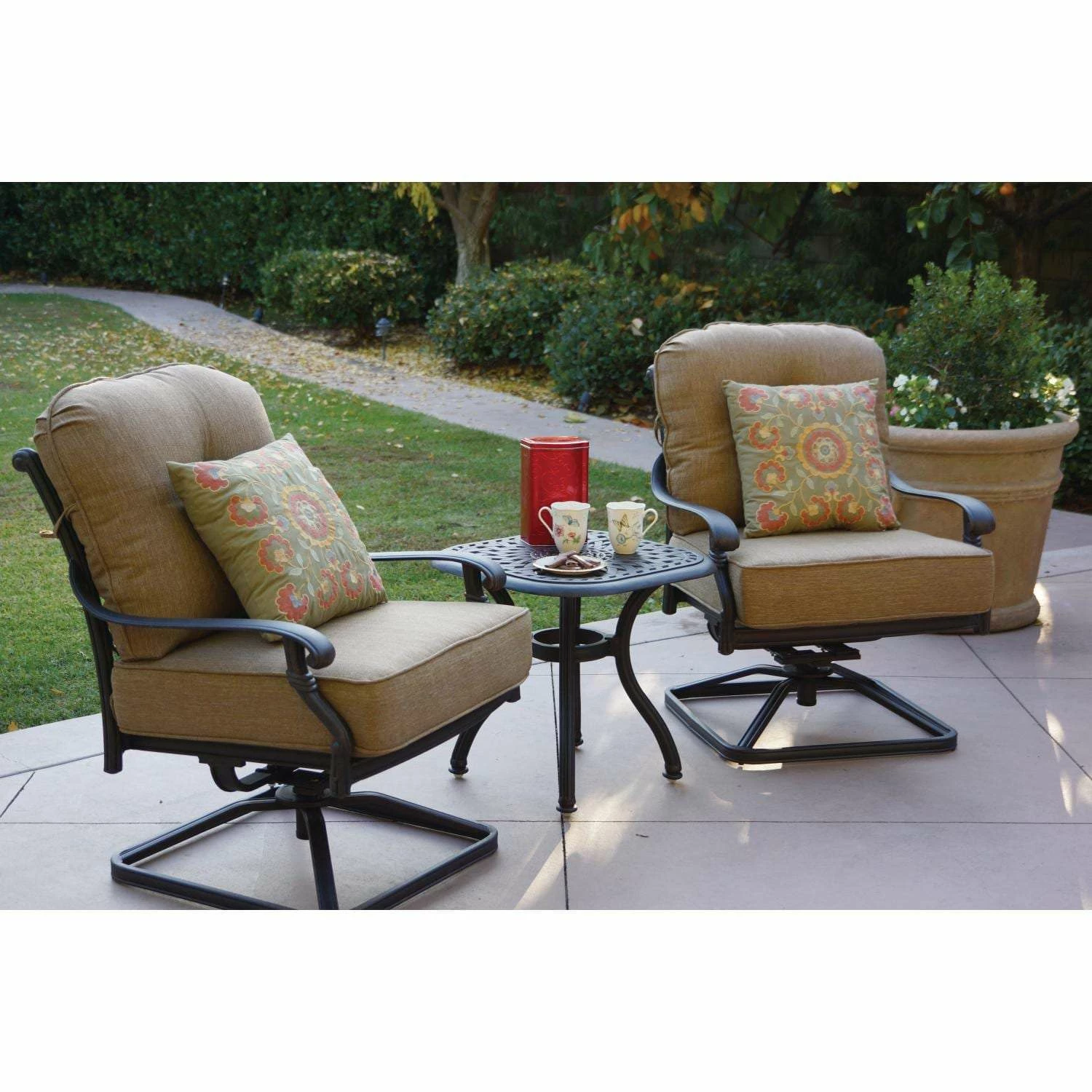Darlee Santa Monica 3 Piece Cast Aluminum Patio Conversation Seating Set With Swivel Rockers 4 Darlee Santa Monica 3 Piece Cast Aluminum Patio Conversation Seating Set With Swivel Rockers - Image 2