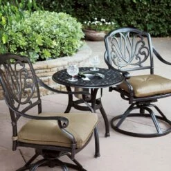 Darlee Elisabeth 3 Piece Cast Aluminum Patio Bistro Set With Swivel Rocker Chairs – End Table With Ice Bucket Insert