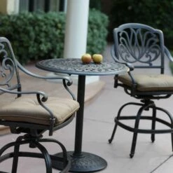Darlee Elisabeth 3 Piece Cast Aluminum Counter Height Patio Bar Set With Swivel Bar Stools
