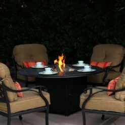 Darlee Nassau 5 Piece Cast Aluminum Patio Fire Pit Conversation Seating Set