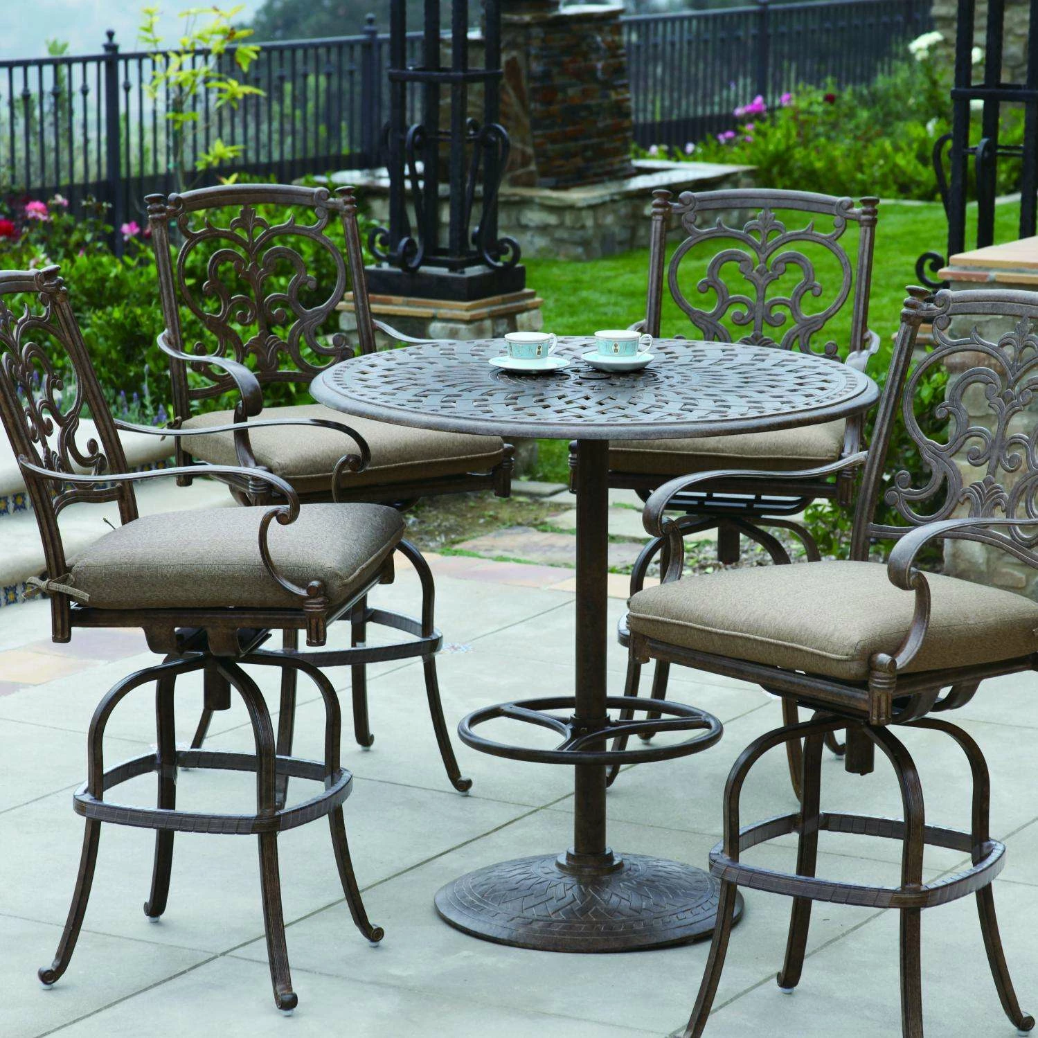 Darlee Santa Barbara 5 Piece Cast Aluminum Patio Bar Set With Swivel Bar Stools – Antique Bronze 3 Darlee Santa Barbara 5 Piece Cast Aluminum Patio Bar Set With Swivel Bar Stools – Antique Bronze