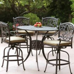 Darlee Santa Monica 5 Piece Cast Aluminum Patio Bar Set With Swivel Bar Stools