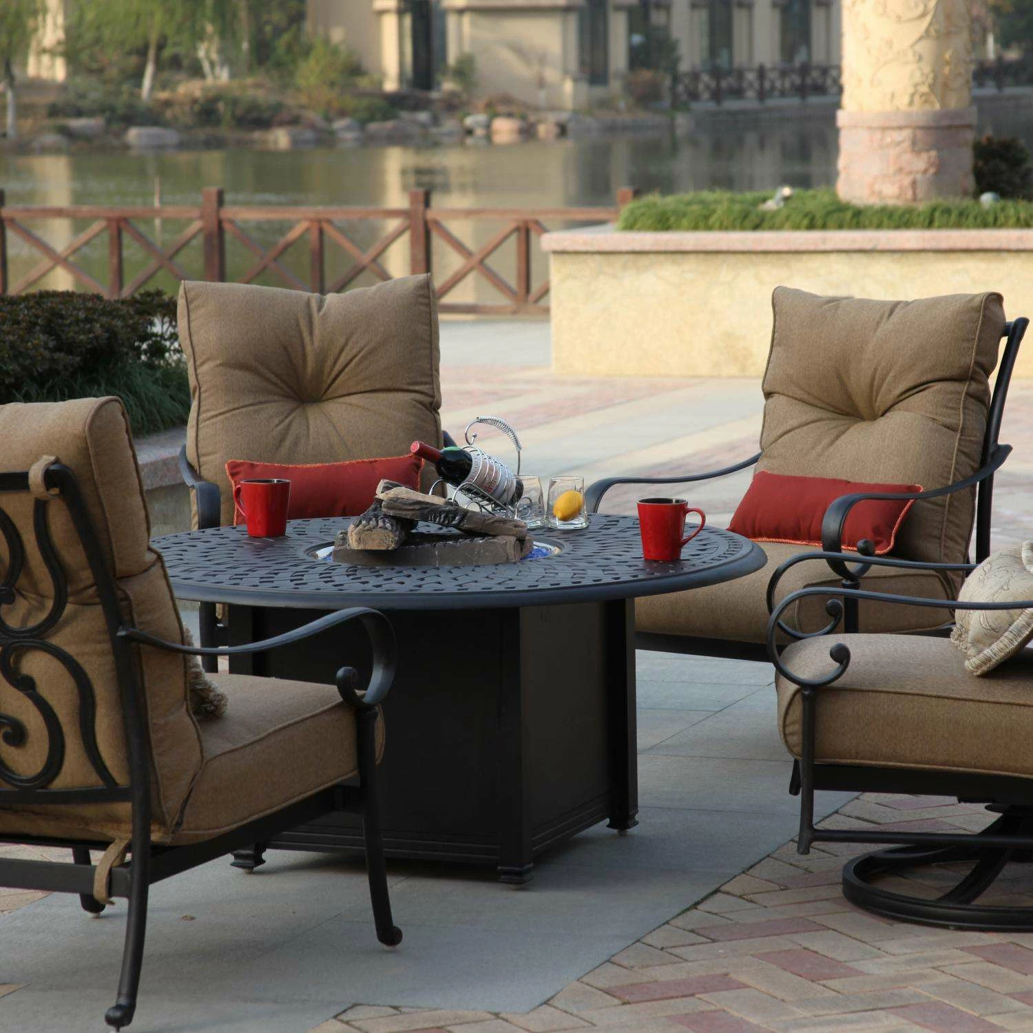 Darlee Santa Anita 5 Piece Cast Aluminum Patio Fire Pit Conversation Seating Set With Swivel Rockers 3 Darlee Santa Anita 5 Piece Cast Aluminum Patio Fire Pit Conversation Seating Set With Swivel Rockers