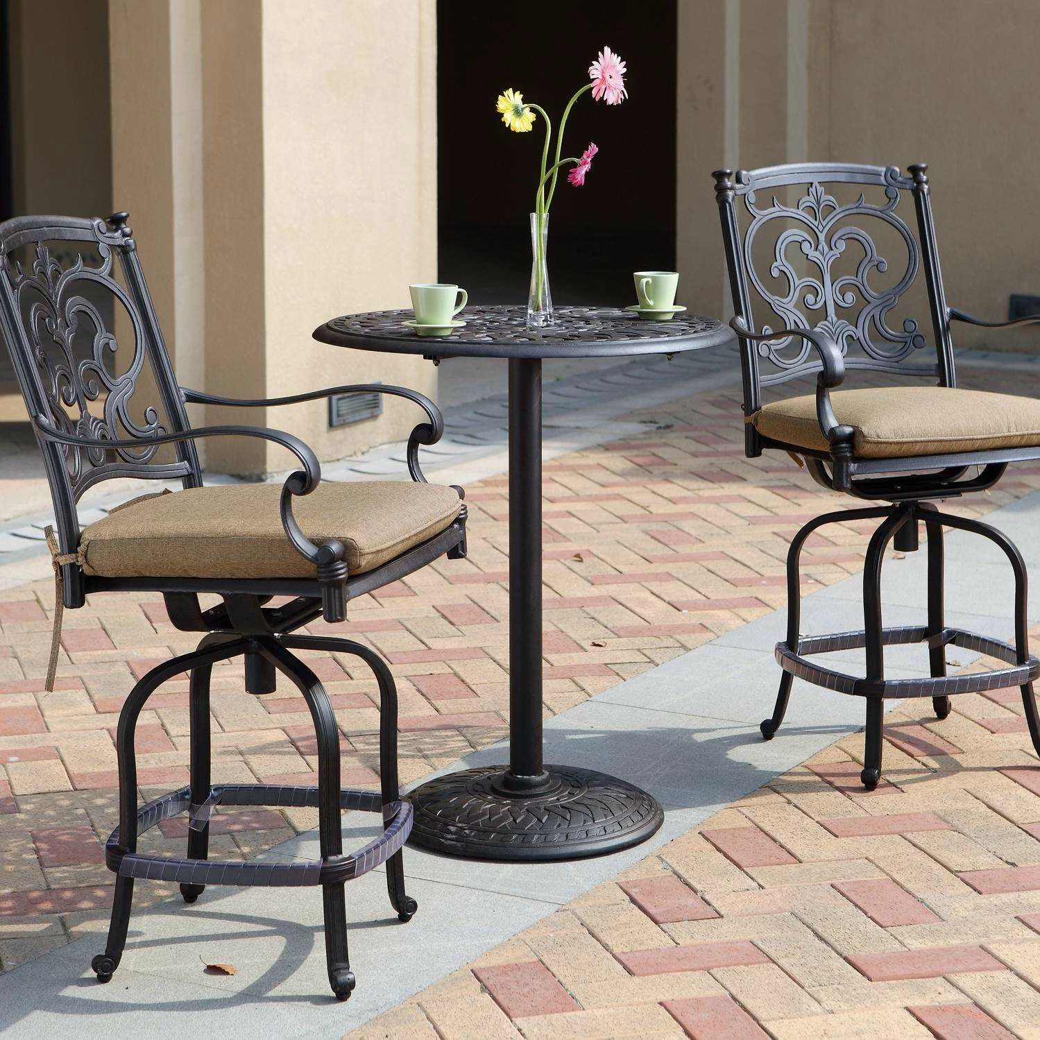 Darlee Santa Barbara 3 Piece Cast Aluminum Patio Counter Height Bar Set With Swivel Bar Stools – Antique Bronze 3 Darlee Santa Barbara 3 Piece Cast Aluminum Patio Counter Height Bar Set With Swivel Bar Stools – Antique Bronze