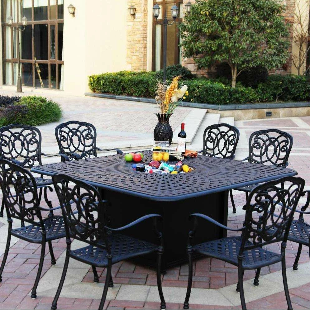 Darlee Florence 9 Piece Cast Aluminum Patio Fire Pit Dining Set – Dining Table With Ice Bucket Insert – Antique Bronze 3 Darlee Florence 9 Piece Cast Aluminum Patio Fire Pit Dining Set – Dining Table With Ice Bucket Insert – Antique Bronze