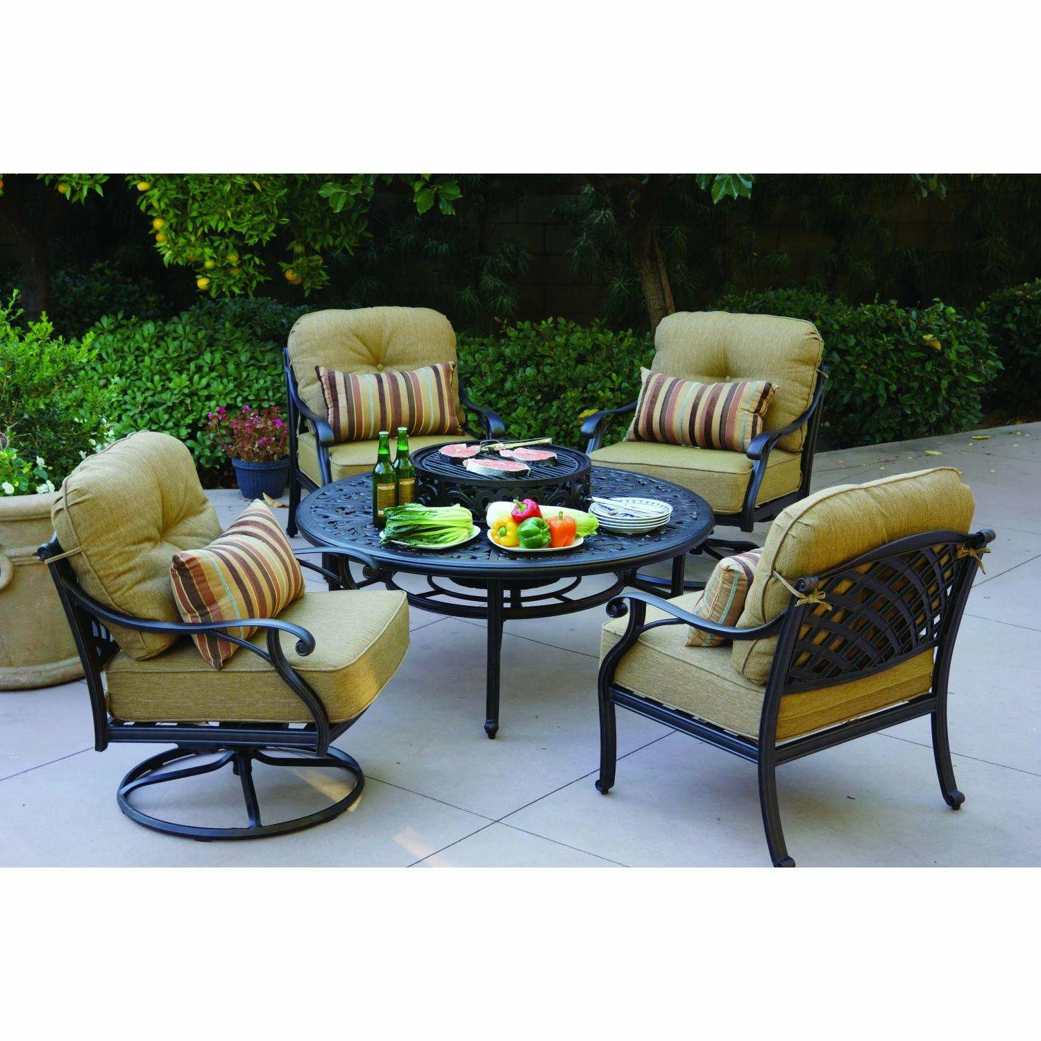 Darlee Nassau 5 Piece Cast Aluminum Patio Fire Pit Conversation Seating Set With 2 Swivel Rockers 4 Darlee Nassau 5 Piece Cast Aluminum Patio Fire Pit Conversation Seating Set With 2 Swivel Rockers - Image 2