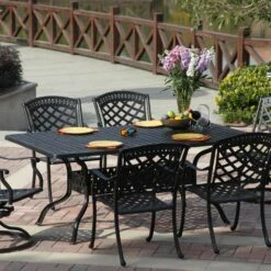 Darlee Sedona 7 Piece Cast Aluminum Patio Dining Set With Lattice Table – Antique Bronze