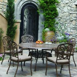 Darlee Florence 7 Piece Cast Aluminum Patio Dining Set With Round Table – Antique Bronze