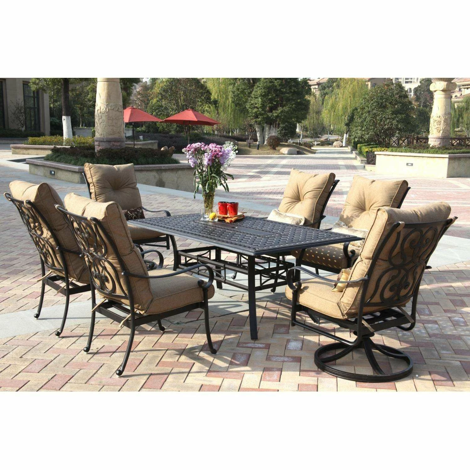 Darlee Santa Anita 7 Piece Cast Aluminum Patio Dining Set With 2 Swivel Rockers 4 Darlee Santa Anita 7 Piece Cast Aluminum Patio Dining Set With 2 Swivel Rockers - Image 2