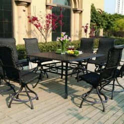 Darlee Victoria 9 Piece Resin Wicker Counter Height Patio Dining Set With Swivel Chairs