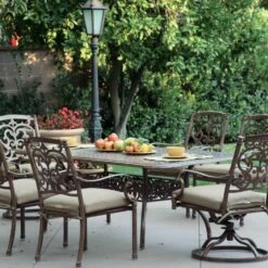 Darlee Santa Barbara 7 Piece Cast Aluminum Patio Dining Set With Rectangular Table – Antique Bronze