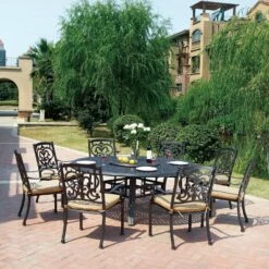 Darlee Santa Barbara 9 Piece Cast Aluminum Patio Dining Set With Lazy Susan – Antique Bronze