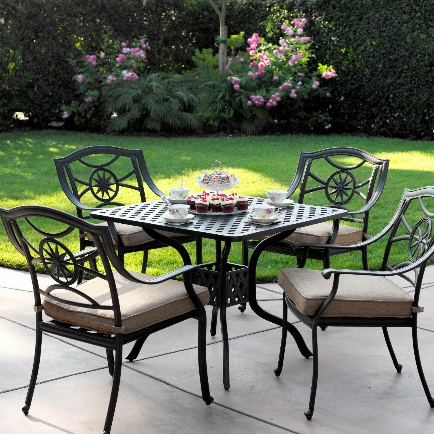 Darlee Ten Star 5 Piece Cast Aluminum Patio Dining Set With Square Table 3 Darlee Ten Star 5 Piece Cast Aluminum Patio Dining Set With Square Table